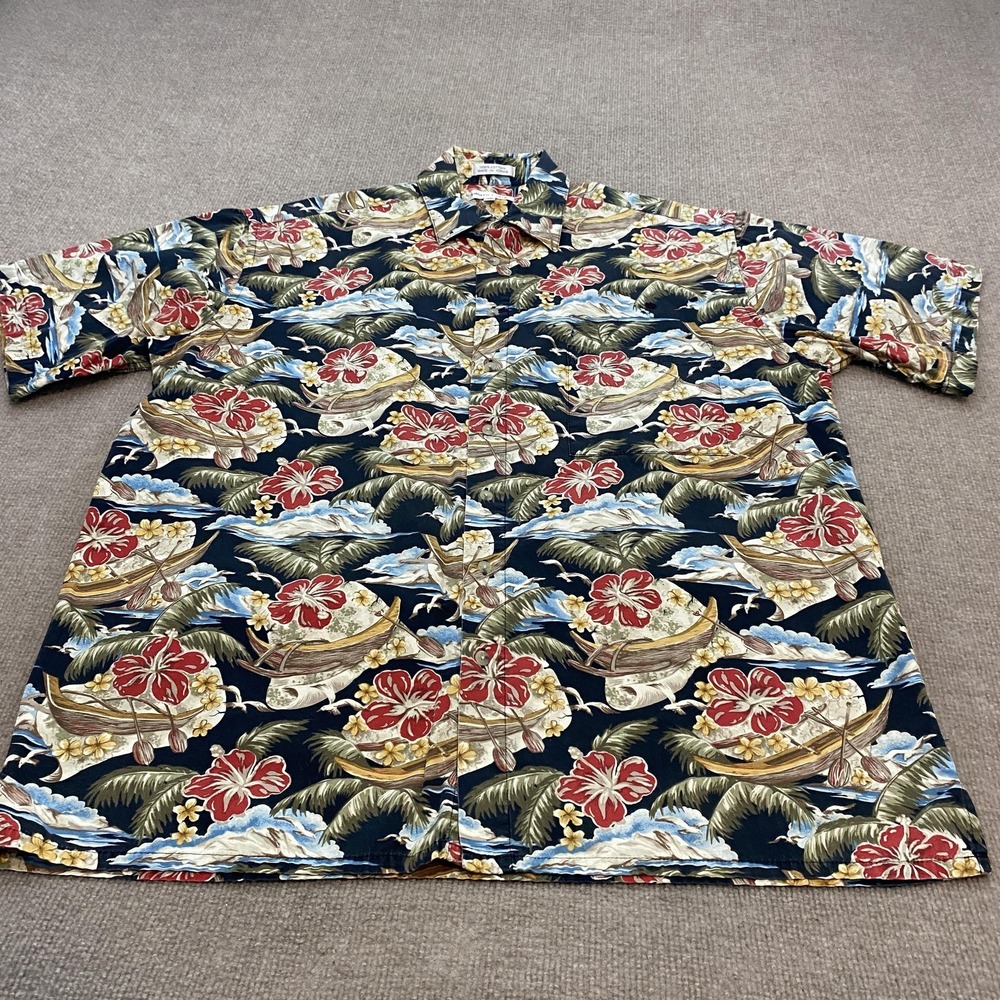 Vintage 80s Pierre Cardin Shirt Mens LT Multicolor Hawaiian Floral Short Sleeve